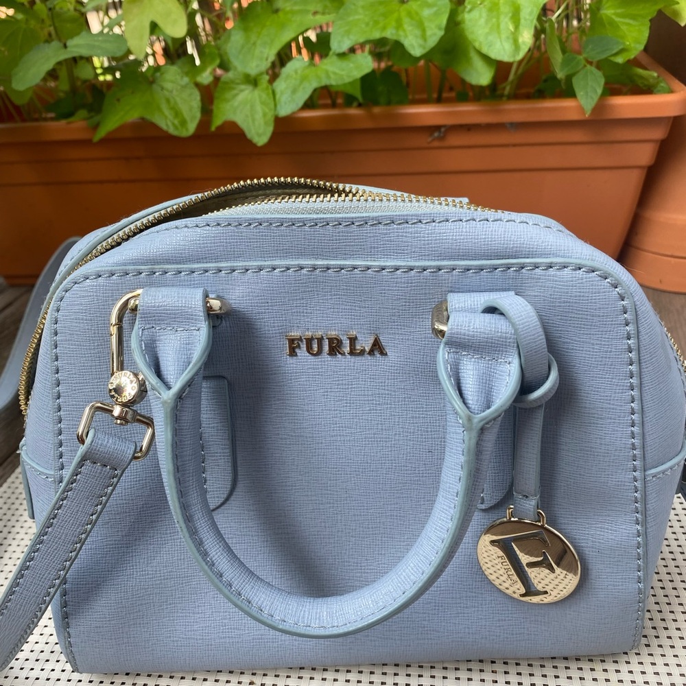 Furla Blue Satchel Bag with Structured Design